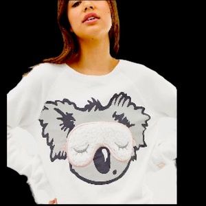 Gilly Hicks Hollister koala fleece sweater shirt top loungewear pajama beige